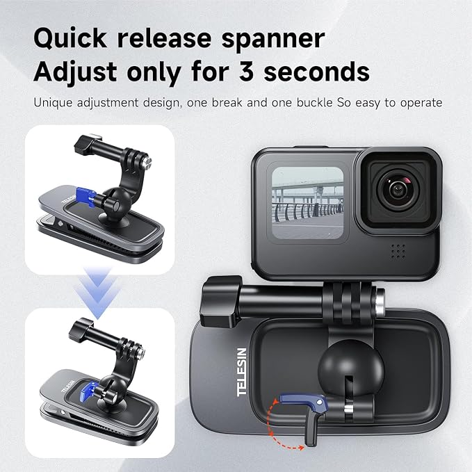 TELESIN 360° Magnetic Backpack Clip Mount for Action Cameras and Phones | Dual-use magnetic and backpack clip with 360° ball head; fits GoPro, DJI Osmo, Insta360, AKASO cameras and smartphones. - Image 5