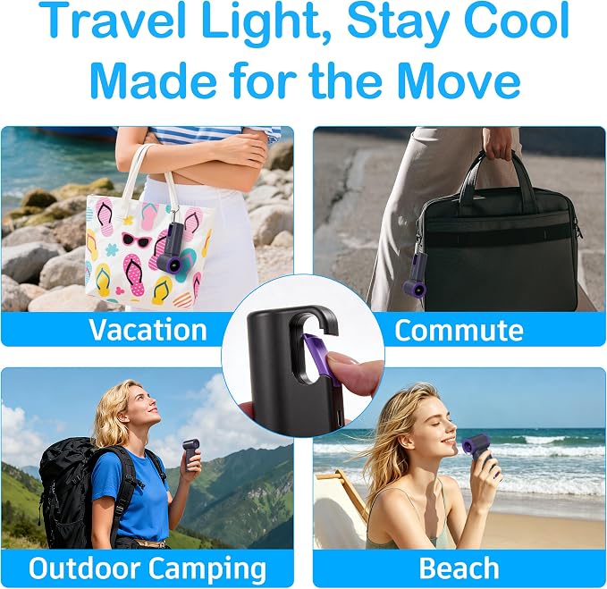 CIVPOWER Portable Mini Fan Handheld: Personal Travel Fan USB Rechargeable - 100 Speed Turbo Fan with LED Display - Pocket Size 8H Max Runtime, Outdoor Sport Hiking Concert Gift for Women Men, Purple - Image 6