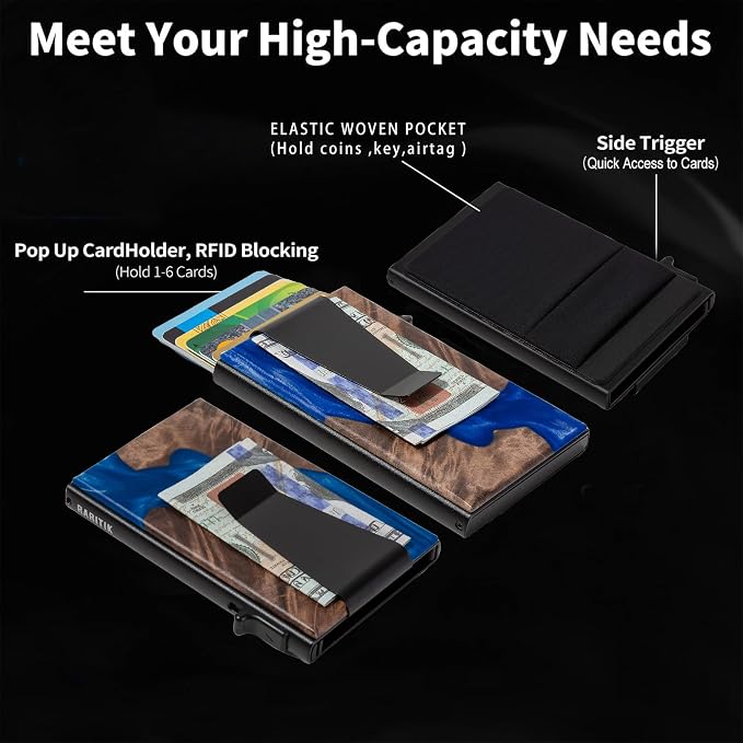 Slim Card Holder Wallet for Men, Minimalist RFID Blocking Pop Up Wallet, Smart Metal Business Card Case Holds 12 Cards, Money Clip, Front Pocket Wallet, Gifts for Men - Image 5