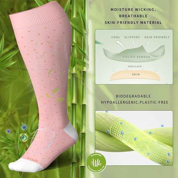 LEVSOX Wide Calf Compression Socks for Women&Men Plus Size 15-20mmHg Knee High Large Support Stockings for Circulation - Image 2