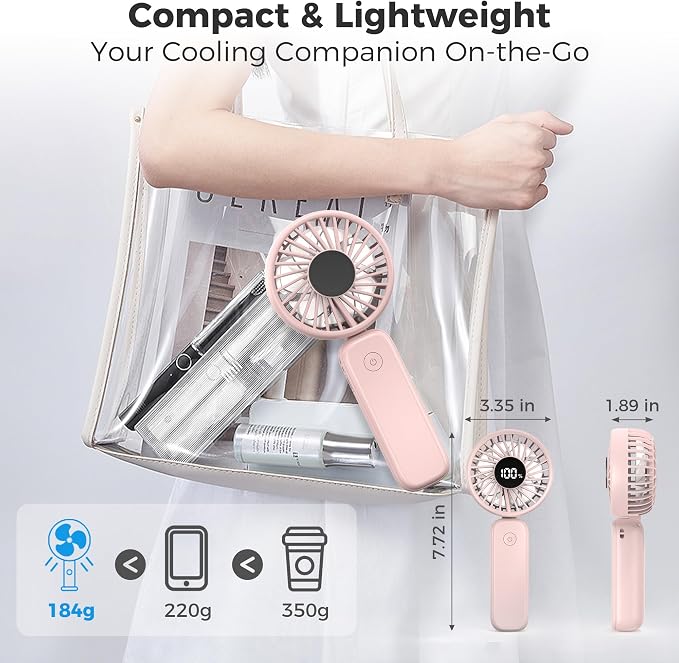 Handheld Fan Foldable, 5000mAh Rechargeable Hand Fans with Powerful Cooling, 4 Speeds, LED Display, Portable Fan for Travel,Concerts,Makeup,Lash,Outdoor Events,Gifts Women - Image 6