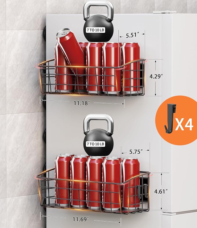 2Pack Magnetic Shelf for Refrigerator with Removable Hooks(Black) | Strong Magnetic Spice Rack for Kitchen Storage, Fruit Potato Onion Storage Shelves, Large Magnetic Basket Organizer - Image 6