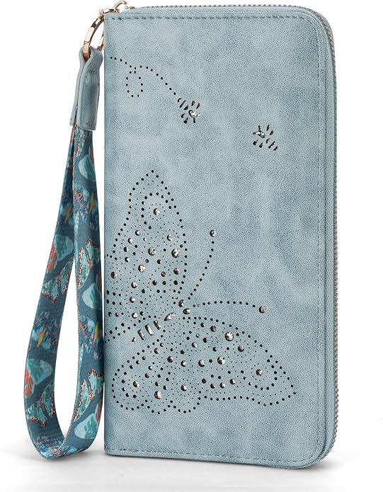 KITEVIUN RFID Wallet Women, Large Capacity Butterfly Cell Phone Clutch Purses Ladies Wristlet Wallets for Women by KITEVIUN