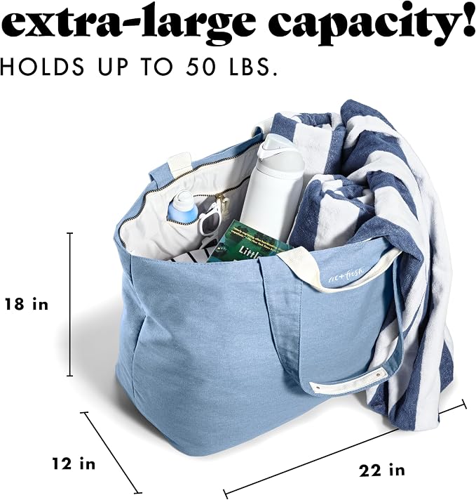 Fit & Fresh All The Things XL Beach Bag for Women, Oversized Travel Tote | Zip Closure, 3 Interior Pockets, 1 Large Zip Pocket, Dual Carry Handles, Canvas Weekender - Pool, College, Laundry, Groceries - Image 3