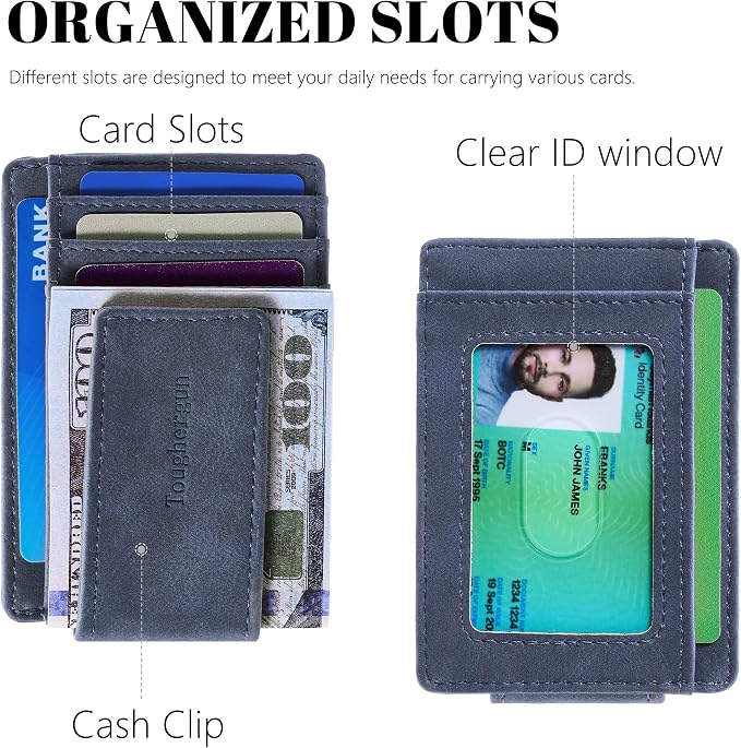 Toughergun Slim Wallet for Men RFID Blocking Money Clip, Minimalist Front Pocket Credit Card Holder, Magnetic Thin Mens Wallets with ID Window - Image 4