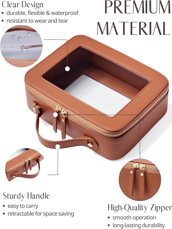 Clear Makeup Bag Toiletry Case Travel Transparent Cosmetic Bag with Zipper, Portable Make Up Organizer Traveling Compact Car Bag for Essentials - Image 5