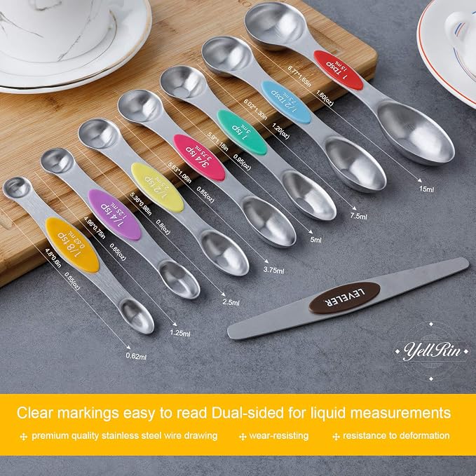 Magnetic Measuring Spoons Set Stainless Steel Dual Sided Measuring Spoons | Stackable Teaspoons Tablespoons for Measuring Dry and Liquid Ingredients - Image 8