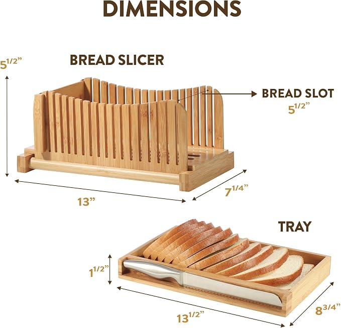 Bambüsi Bread Slicer for Homemade Bread with Knife Sourdough Cutter, Bamboo | Folds Flat for Compact Storage, 3-Thickness Slice Options, Serrated Steel Knife, Manual, Fits Loaves, Bagels, Sourdough, Cake - Image 6