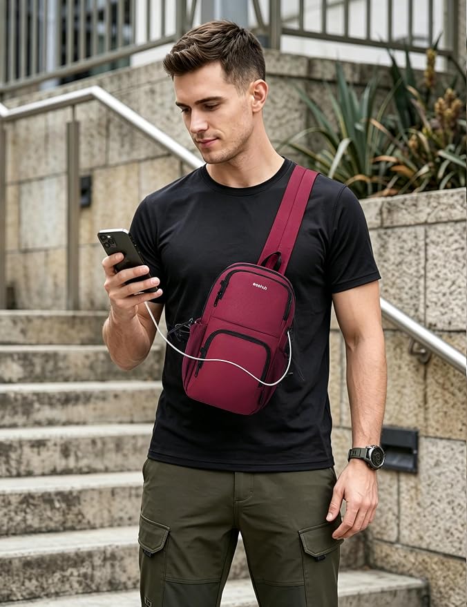 ECOHUB Crossbody Bags for Women Men, Anti-Theft RFID Blocking Sling Backpack Water Resistant Chest Shoulder Daypack, Red - Image 8