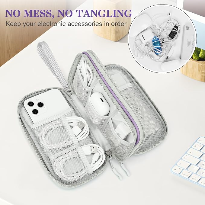 FYY Electronic Organizer, Travel Tech Pouch, Cable Organizer Light Purple | Wrist Strap, Waterproof, Double Layers Portable Electronics Travel Carrying Case for Cord, Charger, Daily Business Trips Use - Image 5