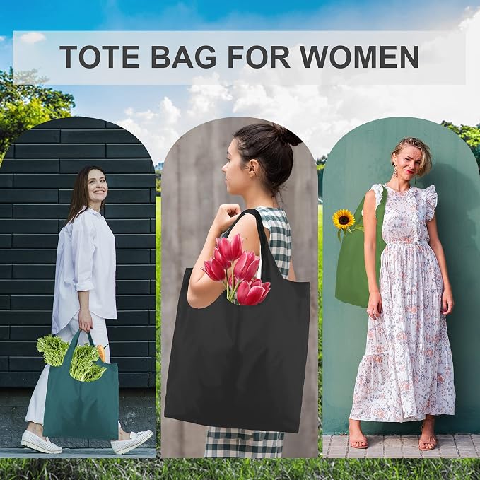 BeeGreen Reusable Grocery Bags Heavy Duty Extra Large 6 Pack Foldable Tote Bag - Cloth Grocery Bags Machine Washable Polyester Fabrics Bulk Shopping Bag - Reusable Gifts for Women (Green Black) - Image 6