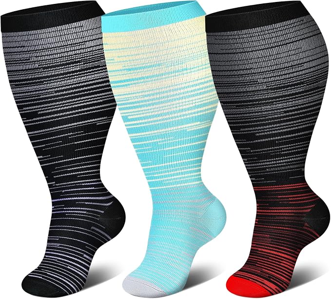 Genovega 3 Packs Wide Calf Compression Socks for Women Men Knee Hight S/M-4XL for Gifts by genovega