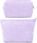SOIDRAM 2 Pcs Corduroy Makeup Bag Large Cosmetic Bag Toiletry Bag Makeup Pouch Travel Bag Organizer Cute Makeup Brushes Aesthetic Accessories Storage Bag for Women Purple by SOIDRAM