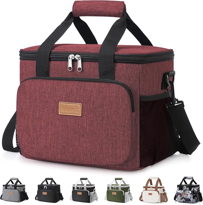 Lifewit Medium Lunch Bag, Insulated Lunch Box, Soft Cooler Cooling Tote for Adult Men Women, Burgundy 12-Can (9L) by Lifewit