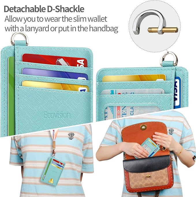 Slim Minimalist Front Pocket Wallet, RFID Blocking Credit Card Holder Wallet with Detachable D-Shackle for Men Women - Image 3