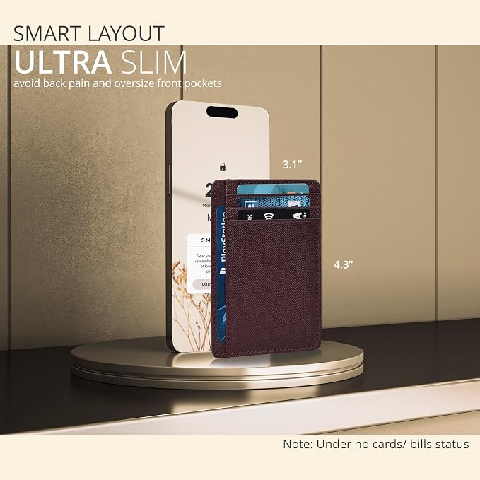 Berry Leather Slim Minimalist Wallet, RFID Blocking Front Pocket Card - Image 3