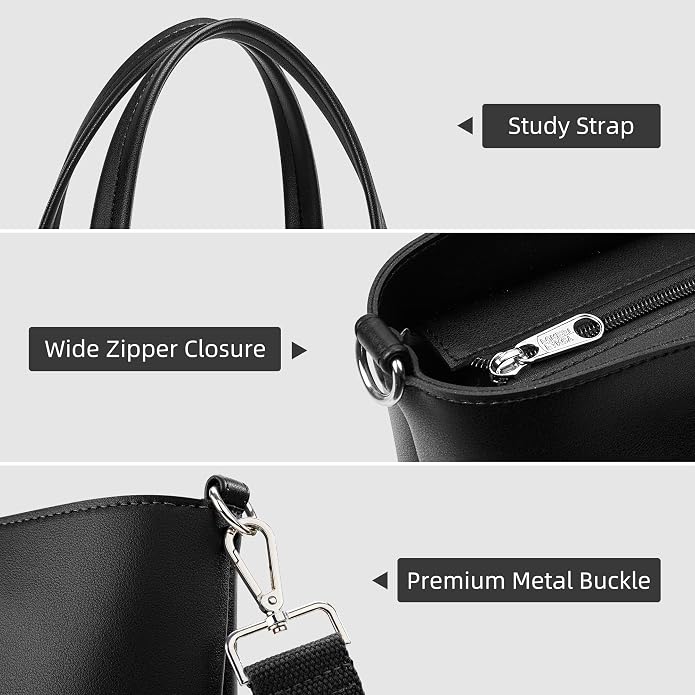 KALIDI Tote Bag Zipper Shoulder Bag Vegan Leather Purses Satchel for Women | Large Casual Handbag for Work Commuting Dating College Everyday - Image 4