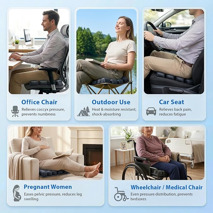 Inflatable Seat Cushion, Pressure Relief Airplane Seat Cushion for Long Flights Without Air Pump, Portable Car Seat Cushions,Office Chair Wheelchair Cushions Relief Discomfort in Coccyx&Buttock - Image 7