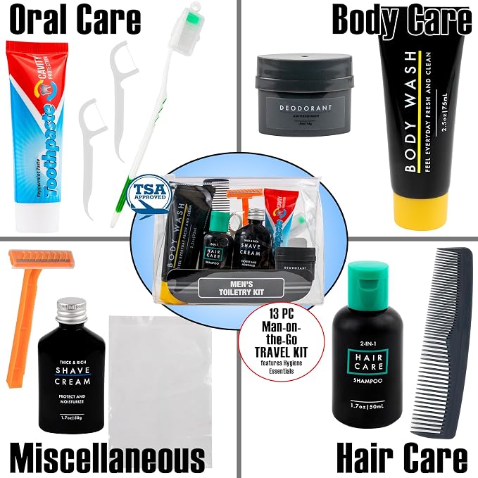 Trail maker Men’s Travel Toiletry Bag with Supplies, 13 Piece Travel Size TSA Compliant Oral Care and Grooming Essentials Kit - Image 4