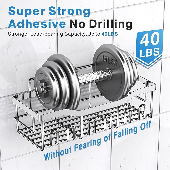 EUDELE 5-Pack Adhesive Shower Caddy Organizer, Large Capacity Rustproof Stainless Steel Shower Shelves, No Drill Bathroom Storage for Shower, Kitchen & Home Decor - Image 4