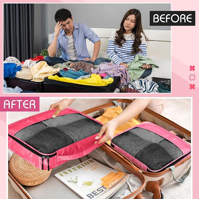 5 Pcs Packing Cubes for Suitcase Large Travel Cubes Carry on Luggage Organizer Bags for Clothes Accessories(Mixed,Pink) - Image 7
