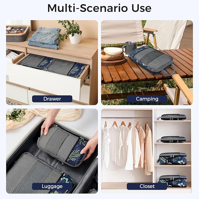 BAGAIL 4 Set/6 Set/8 Set Compression Packing Cubes Travel Accessories Expandable Packing Organizers (Half Mesh, 6-Navy Leaf) - Image 7