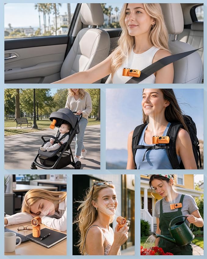 Mini Clip on Fan Handheld, 3000mAh Rechargeable Portable Fan with LED Display, 3-in-1 Personal Cooling Fan, 3 Speeds Quiet USB C Fan for Stroller Desk Travel Camping Office for Women Men Kids, Orange - Image 2