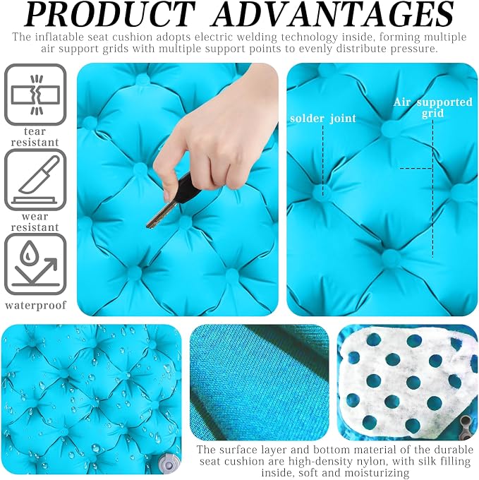 Inflatable seat Cushion-Travel Cushion Lnflatable Portable Air Sitting Pad for Stadium Camping OfficeCan also be used for lumbar and back support Lightweight Waterproof Camp Chair Accessories blue - Image 3