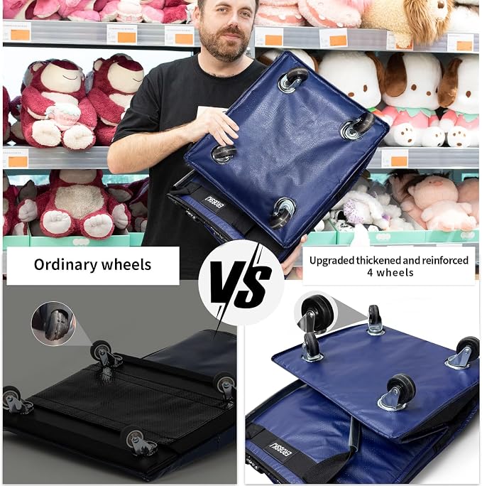 (Medium, Navy) Reusable Grocery Bag on Wheels, 70L Foldable Rolling Tote, Extra Storage for Shopping, Zipper Clouser Shopping Carts for Groceries, Laundry, Organization, Moving,4 Heavy Duty Wheels | Bag on Wheels - Image 7