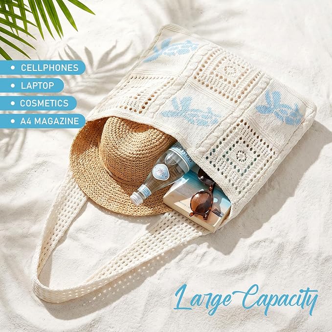 hatisan Crochet Bag for Women, Handmade Knit Beach Tote Bag Summer - Image 5