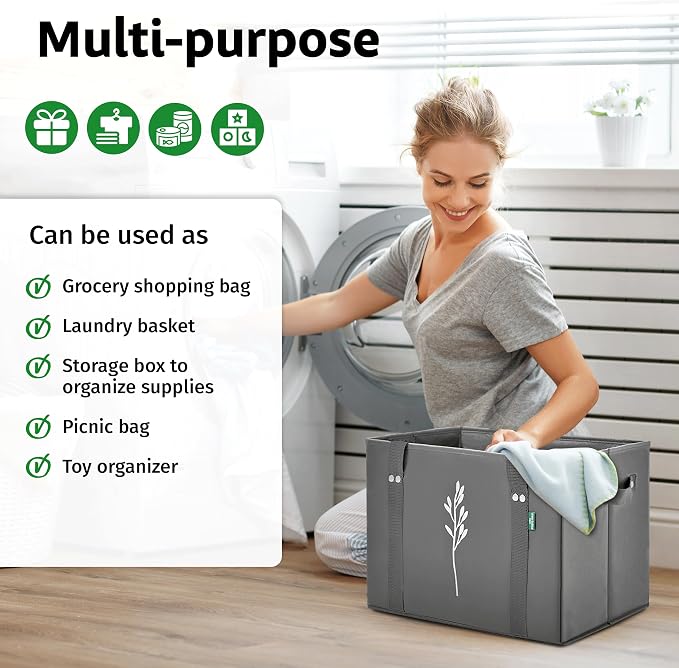 Green Bulldog Reusable Grocery Bags - Heavy Duty Reusable Shopping Tote Bags W/Long Handles, Foldable & Collapsible, Holds Up to 65 lbs - for Kitchen, Picnic 3 Pack - Image 6