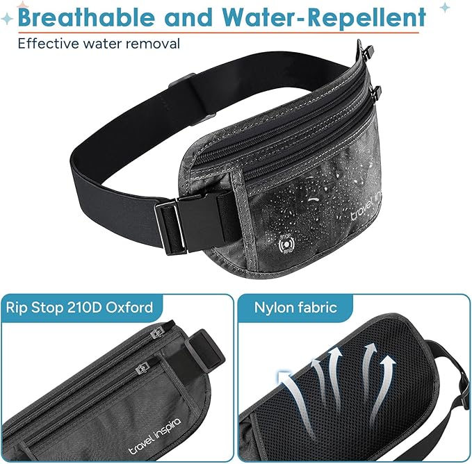 travel inspira RFID Hidden Money Belt Slim Anti Theft Travel Wallet | Passport Holder for Travel Concealed under Clothes for Ultimate Protection of Credit Cards, Cash, Passport & Documents, Black - Image 5