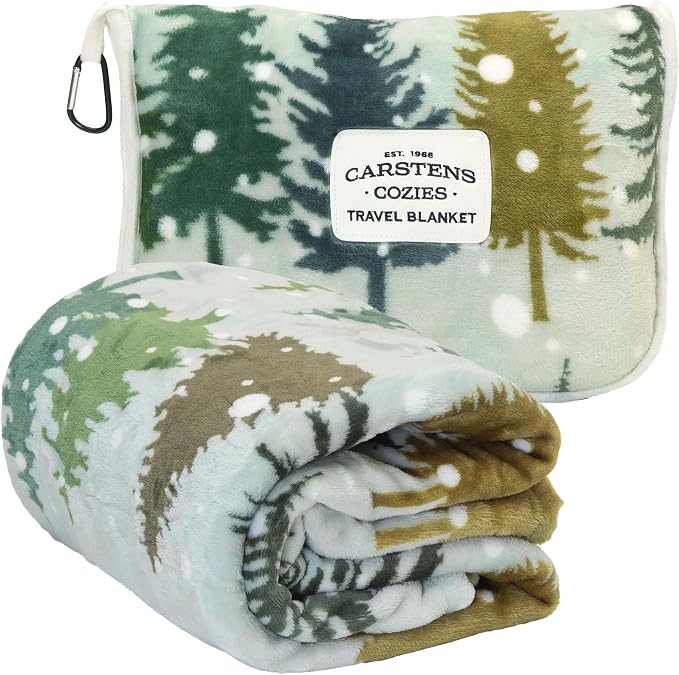 Carstens, Inc. Travel Blanket, Premium Compact 2-in-1 Airplane Blanket/Pillow, Snowflake Forest by Carstens