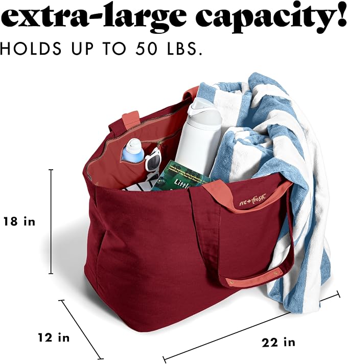 Fit & Fresh All The Things XL Beach Bag for Women, Oversized Travel Tote | Zip Closure, 3 Interior Pockets, 1 Large Zip Pocket, Dual Carry Handles, Canvas Weekender - Pool, College, Laundry, Groceries - Image 3