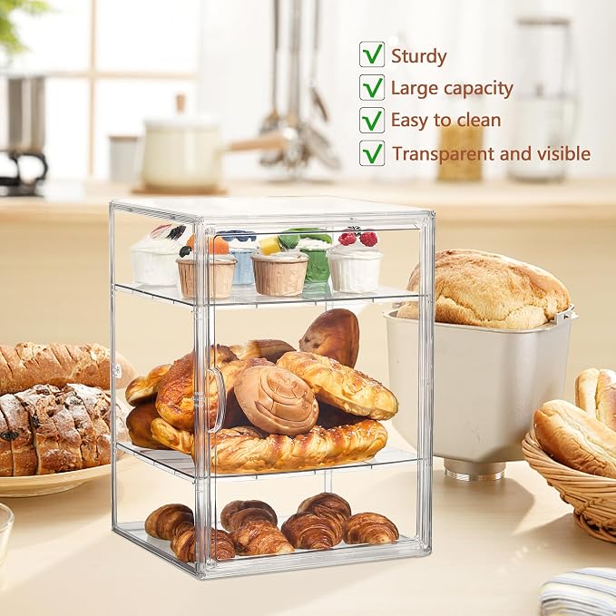 Bread Box for Kitchen Countertop, 4 Layers Pastry Display Case, 2 Pack | Easy Assembly, Adjustable Shelves, Magnetic Door, Clear View, Stable Design, Bakery Display, 15.5 x 11.4 x 9.8 Inch - Image 5