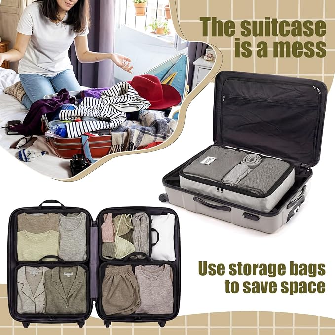 7 Pcs Packing Cubes for Travel Days of Week,Brown,Large - Image 5