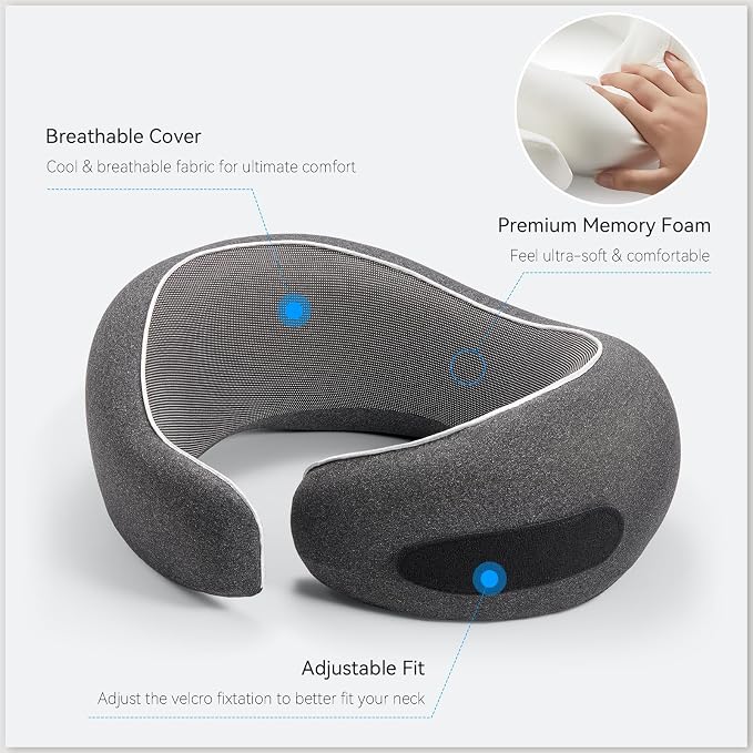 Travel Pillow, Memory Foam Neck Pillow with Ergonomic 360° Support, Travel Neck Pillow for Airplanes, Compact Design for Plane, Car & Office Travel Essentials, Max Black - Image 5
