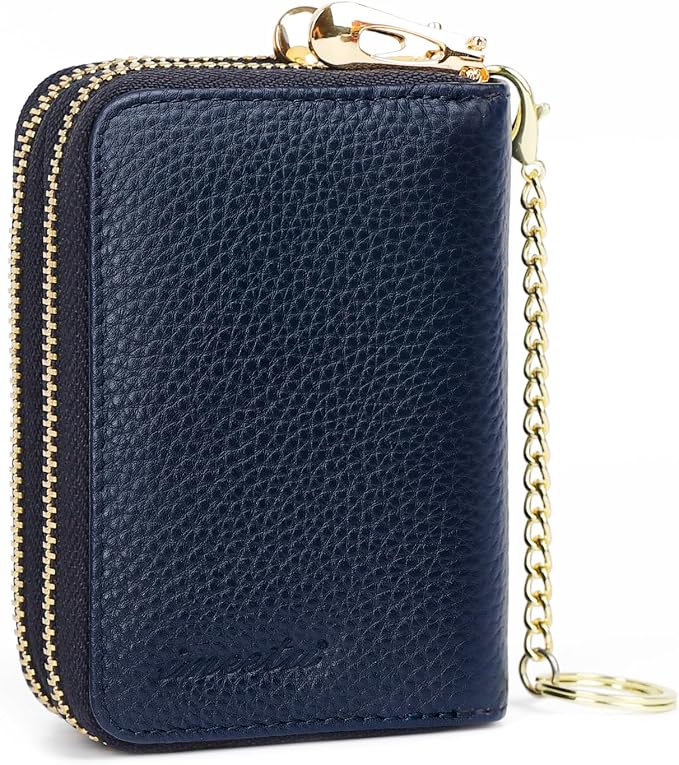 imeetu Rfid Credit Card Holder, Businese Card Case, Wallet for Women Men | Genuine Leather Card Wallet with id Window, Keychain & Double Zipper, Water-resistan Small Wallet with Gift Box, Daily Travel - Image 2