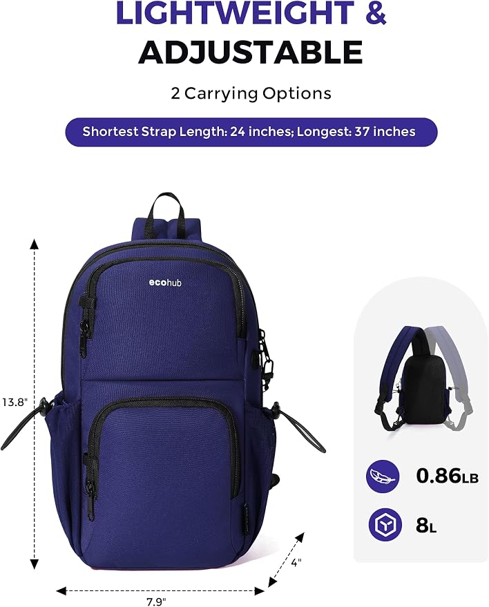 ECOHUB Crossbody Bags for Women Men, Anti-Theft RFID Blocking Sling Backpack Water Resistant Chest Shoulder Daypack, Blue - Image 3