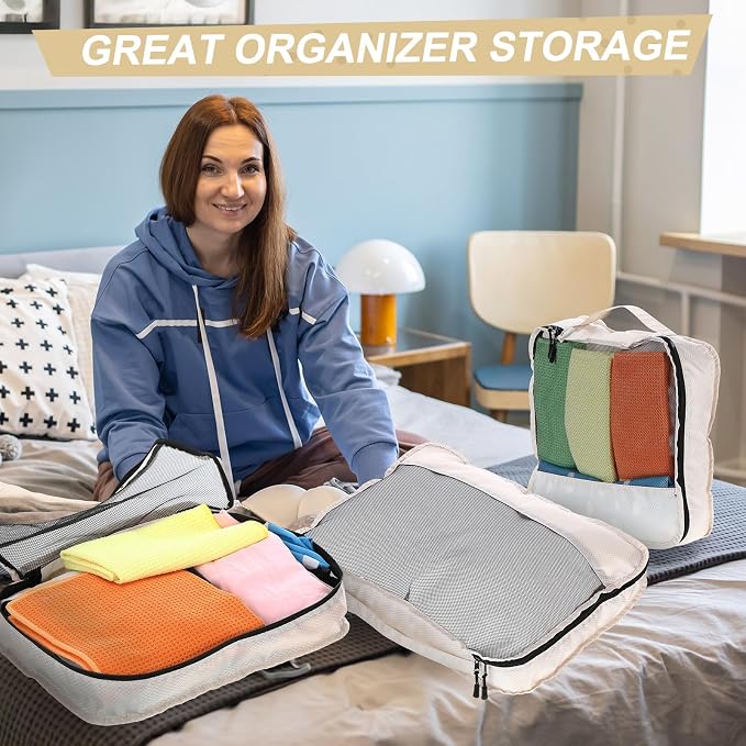 5 Pcs Packing Cubes for Suitcase Large Travel Cubes Carry on Luggage Organizer Bags for Clothes Accessories(Mixed,Khaki) - Image 6