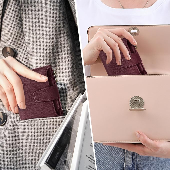 Small Wallet Women RFID Blocking Soft Leather Bifold Compact Card Holder Wallet for Women with Zipper Coin Pocket 4 ID Window - Image 8