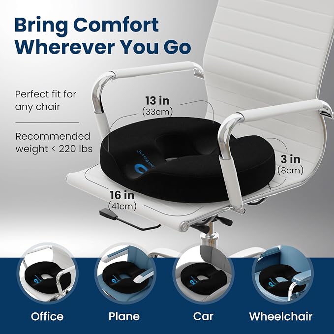 Everlasting Comfort Donut Pillow for Tailbone Pain Relief Ergonomic Seat Cushion - Hemorrhoid Pillow for Sitting- Ideal Memory Foam Coccyx Chair Cushion for Postpartum Pregnancy, Anti-Slip, Washable - Image 6