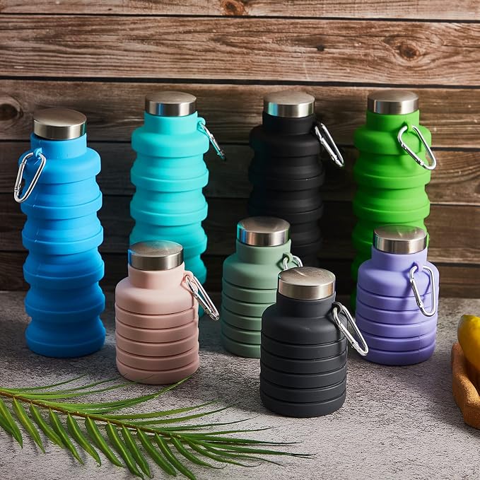 Lallisa 8 Pcs Collapsible Water Bottles Bulk, 17 oz Portable Reusable Silicone Water Bottle, Foldable Bottles for Travel Gym Camping Hiking, Leak Proof Sports Bottle with Carabiner(Fresh Colors) - Image 7