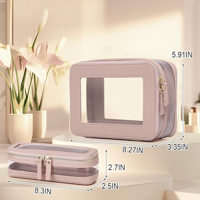 Pinkmik Clear Makeup Bag with Brush Case, (Pink, M+SLIM-1) | 2PC,Travel Toiletry Bag, Waterproof, Cosmetic Organizer, Car Essentials for Women - Image 4