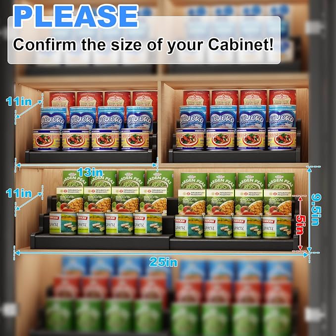 3-Tier Expandable Bamboo Can Organizer for Pantry, Holds 24 Cans, Black | Adjustable Can Storage Rack for Pantry, Can Holder for Kitchen Cabinets, Canned Food Soda Organizer, Black (Patent Pending) - Image 3