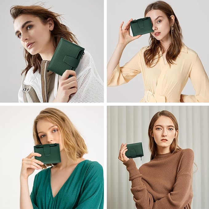 Small Wallet Women RFID Blocking Soft Leather Bifold Compact Card Holder Wallet for Women with Zipper Coin Pocket 4 ID Window - Image 9