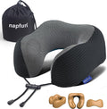 napfun Neck Pillow for Travel, Memory Foam Airplane Pillow, Charcoal Black | 360° Neck Support, Upgraded 100% Memory Foam for Airplane, Car, Train, Bus, Office Sleep, Travel Essentials for Long Flights by NAPFUN
