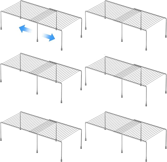 Kitchen Cabinet Expandable Shelf Organizers Set of 6, Adjustable Metal Wire Pantry Storage Shelves, Plate Dish Organizer Rack for Cabinets, Cupboard, Counter, Freezer, Countertop, Chrome by GEDLIRE
