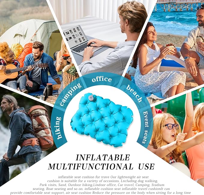 Inflatable seat Cushion-Travel Cushion Lnflatable Portable Air Sitting Pad for Stadium Camping OfficeCan also be used for lumbar and back support Lightweight Waterproof Camp Chair Accessories blue - Image 4