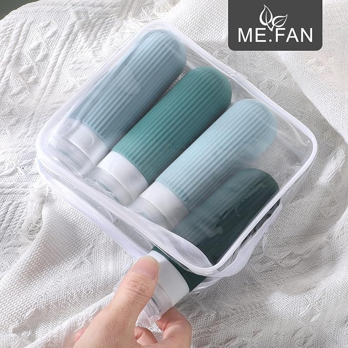 ME.FAN Travel Bottles for Toiletries, TSA Approved 3oz Silicone Journey Size Containers, Portable Split Bottle for Conditioner, Shampoo, Lotion- 4 Pack Blue - Image 2
